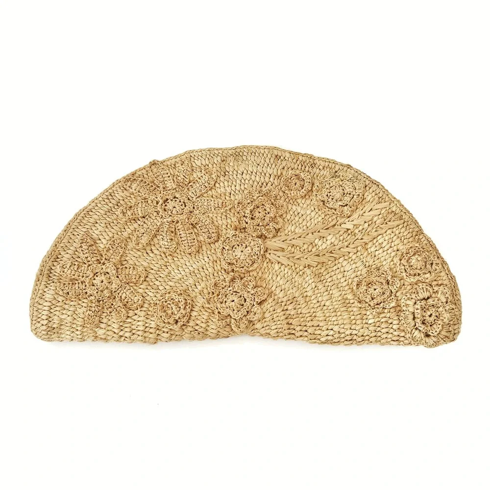 Vanessa Bruno Raffia Floral Half-Moon Clutch Bag Natural Beige - Picture 10 of 11